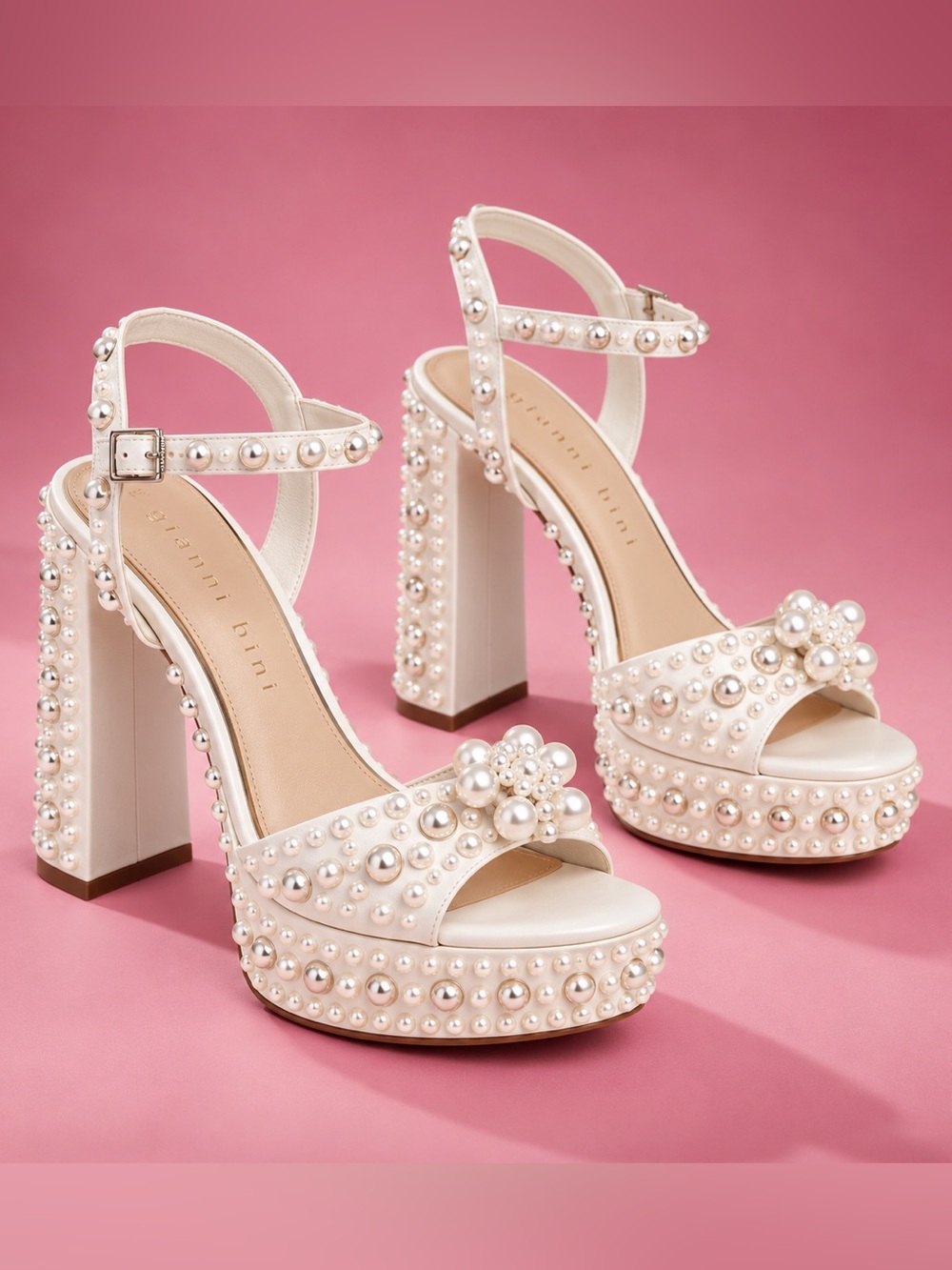 NWT Gianni Bini Hazell Pearl Embellished Ankle Wrap Platform Sandals Sz 7,5
